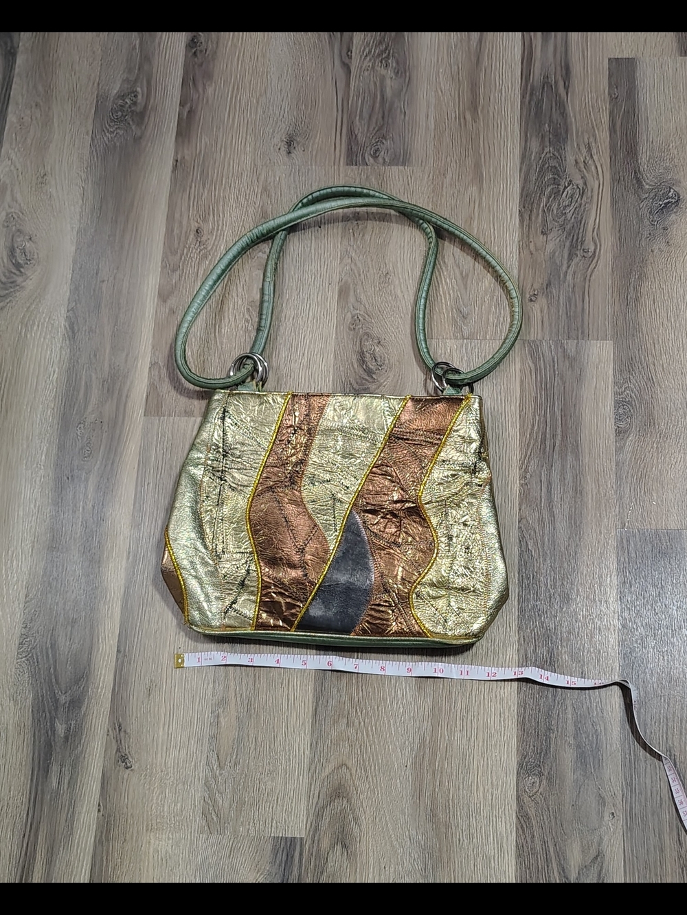 RARE Vintage Real Leather Metallic Patchwork Shoulder Bag